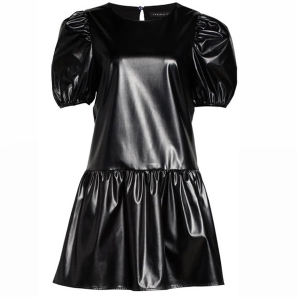 English Factory - NEW Puff Sleeve Faux Leather Mini Dress Size S - Picture 15 of 15
